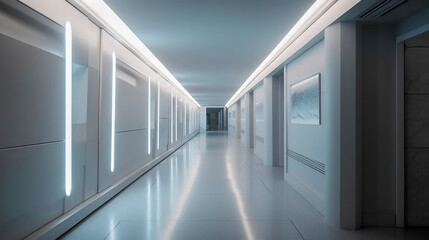 Obraz premium Gray abstract futuristic tunnel with neon lines. Generative AI