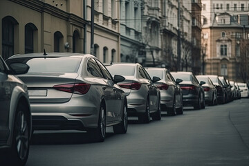 Cars on a city street in the evening. Traffic jam