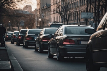Cars on a city street in the evening. Traffic jam