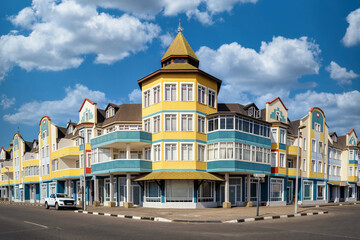 Colourful colonial buildings in Swakopmund, Namibia, Africa. - 610241632