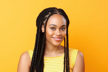 Pretty Afro-American woman with colorful braids on a color background. Generative AI