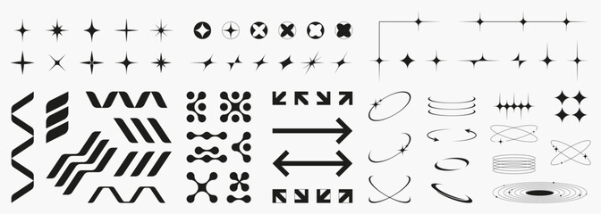 Set of retro futuristic elements. Y2k abstract geometric shapes and objects. 