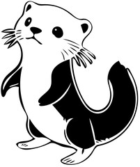 Graceful vector illustration of an otter black and white | Silhouette of an otter cute svg