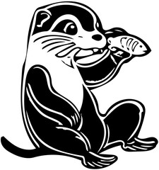 Graceful vector illustration of an otter black and white | Silhouette of an otter cute svg