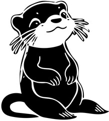 Graceful vector illustration of an otter black and white | Silhouette of a cute otter svg