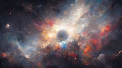 Fototapeta na wymiar A mesmerizing cosmic landscape with a colorful supernova explosion in the background generative ai