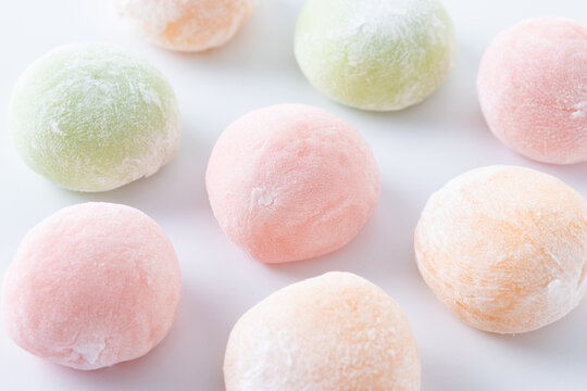 Japanese colorful mochi isolated on white background