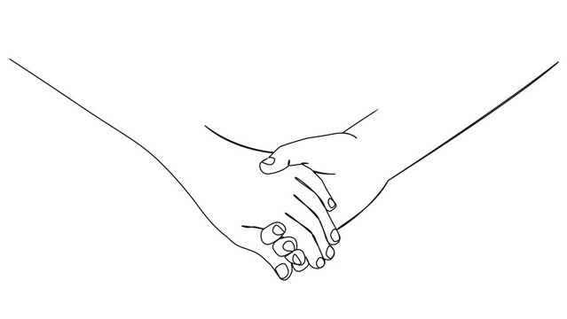 animated continuous single line drawing close-up of couple holding hands, line art animation