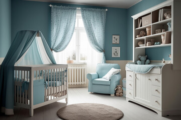 room for a newborn boy, kid's furniture, Generative AI - obrazy, fototapety, plakaty