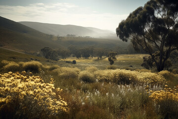 Obraz premium eucalyptus valley, cinematic view, Generative AI