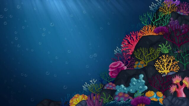 Vibrant Underwater Coral Animation Loop: Colorful Cartoon Scene Background Footage