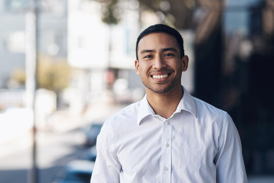 Happy, Smile And Portrait Of Business Man In City For Corporate, Professional And Natural. Happiness, Entrepreneur And Pride With Face Of Male Employee In Outdoors For Mindset, Career And Positive