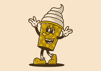 Ice cream mascot character illustration with happy expression