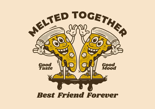 Mascot character illustration of two pizza with happy expression