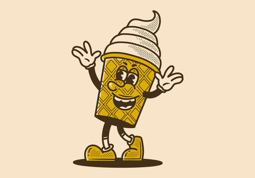 Ice cream mascot character illustration with happy expression