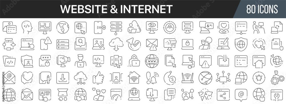 Poster Website and internet line icons collection. Big UI icon set in a flat design. Thin outline icons pack. Vector illustration EPS10