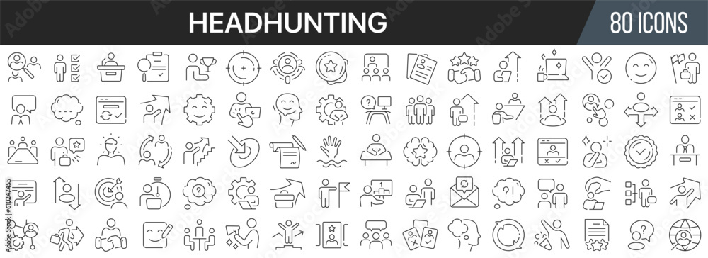 Poster headhunting line icons collection. big ui icon set in a flat design. thin outline icons pack. vector