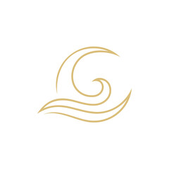 Crescent moon and wave creative line art logo concept