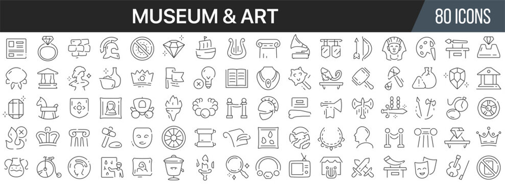Museum and art line icons collection. Big UI icon set in a flat design. Thin outline icons pack. Vector illustration EPS10