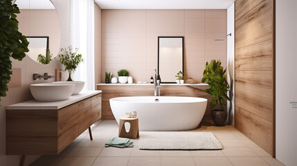 Fototapeta na wymiar Contemporary Elegance, Stylish Interior of a Modern Bathroom. Generative AI