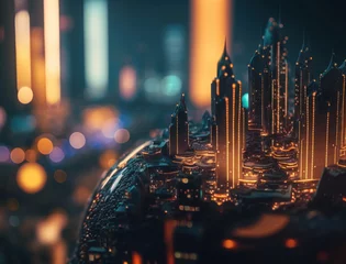 Foto op Canvas Futuristic city landscape cityscape isometric view Night city Created with Generative AI technology © Denis Darcraft
