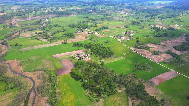 Hańcza river aerial video, green scenery