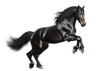 Obraz na płótnie Canvas Black Horse Landing On Isolated Transparent Background. Generative AI