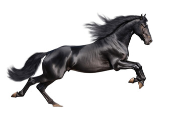 Fototapeta na wymiar Transparent Background Isolated Black Horse Landing. Generative AI
