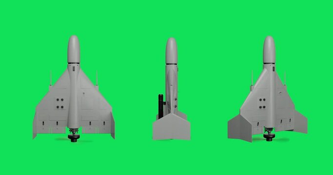 GREEN SCREEN CHROMA KEY Multiple side view of a kamikaze drone used in conflicts