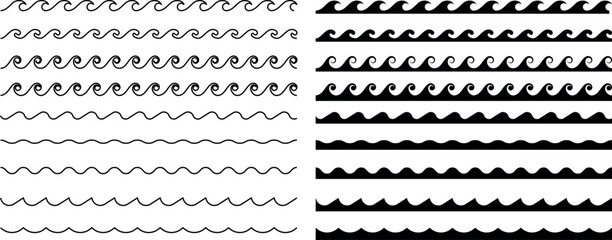 Seamless wave pattern set. Water waves.