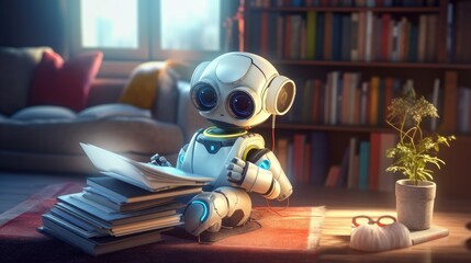  cute robot is reading
