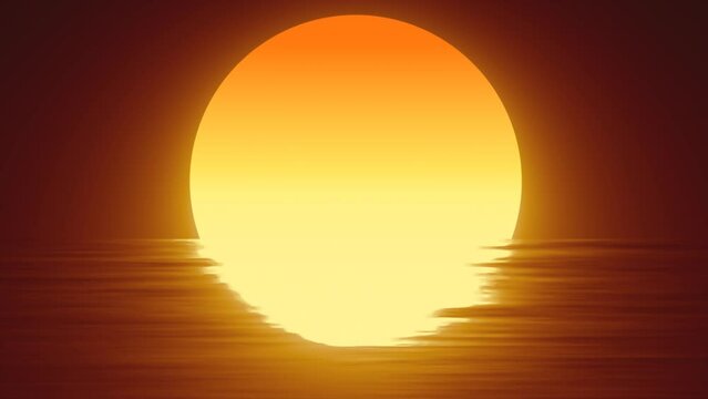 Abstract orange sun over water and horizon with reflections background