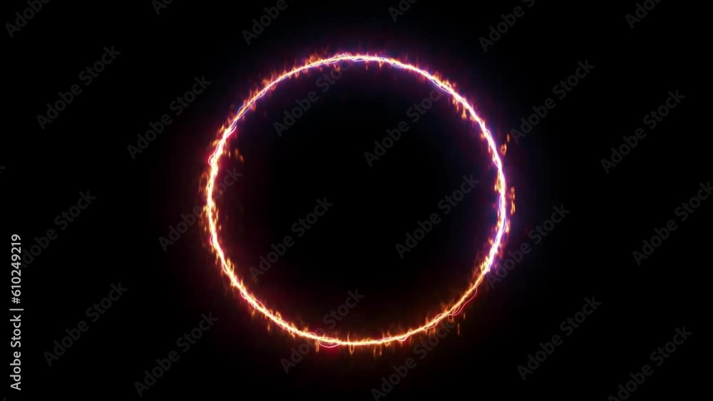 Poster abstract neon light loading blue, orange, and glow-in-the-dark circles seamless loop animated