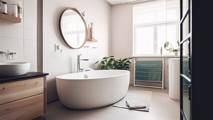 Fototapeta na wymiar Stylish interior of modern bathroom, Generative AI
