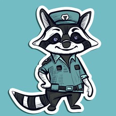 Digital art of a policeman raccoon wearing a police officer uniform. Detective and sheriff badger working as a guard.