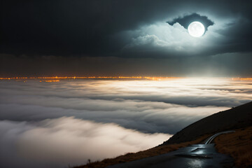 Moon, thick fog in a gloomy atmosphere With Generative AI