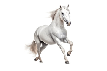 Fototapeta na wymiar White Horse Landing Isolated on White Background. Generative AI