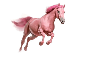 Obraz na płótnie Canvas Pink Horse Landing Isolated on White Background. Generative AI