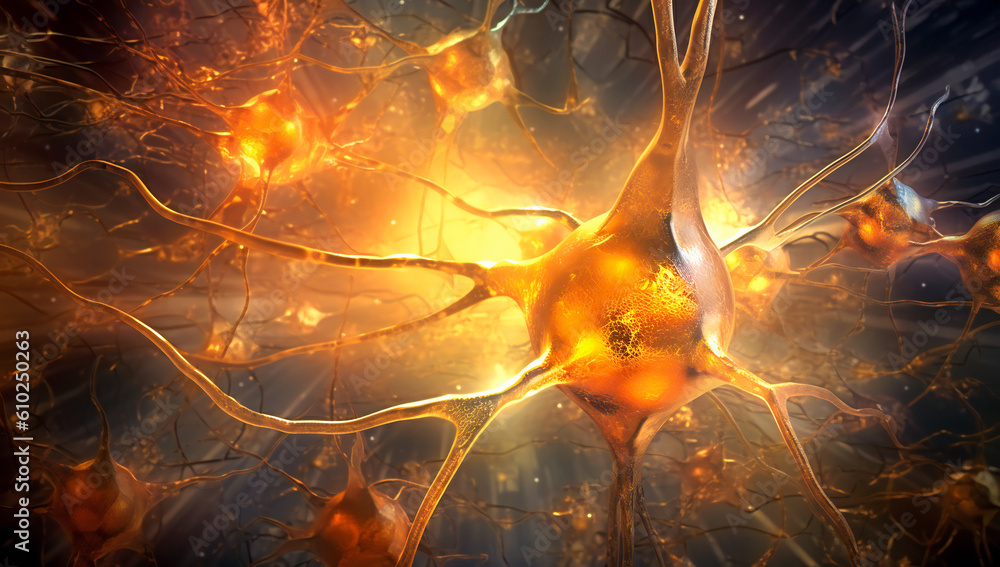 Poster neuron cells fantasy concept illustration. created with generative ai technology.