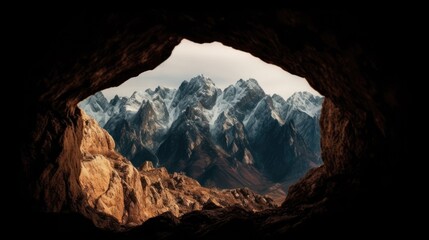 Mountain Scenery from Inside the Cave - obrazy, fototapety, plakaty