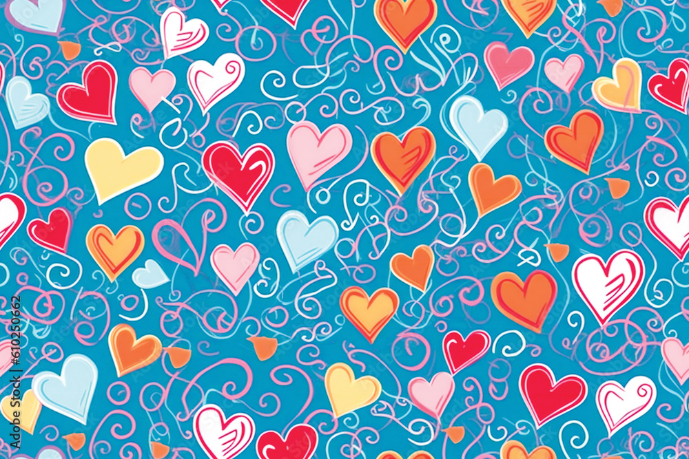 Poster Stylized heart shape pattern. Seamless design. Created with Generative AI technology.