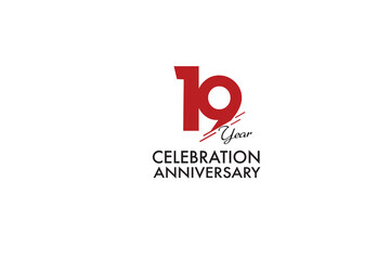 19th, 19 years, 19 year anniversary anniversary with red color isolated on white background, vector design for celebration vector