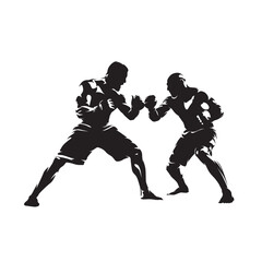 Fototapeta na wymiar Two fighters standing up against each other, mma duel. Isolated vector silhouette, ink drawing