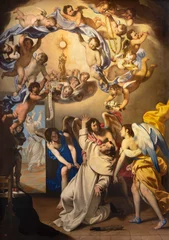 Schilderijen op glas NAPLES, ITALY - APRIL 23, 2023: The painting of Eucharistic vision of St. Thomas Aquinas  in the church Basilica di Santa Maria della Sanita by  Giovan Francesco De Rosa (1607 – 1656). © Renáta Sedmáková