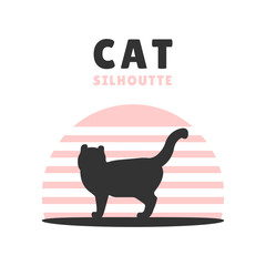 Logo with cat in retro style, vector flat illustration with cats, silhouette vintage design
