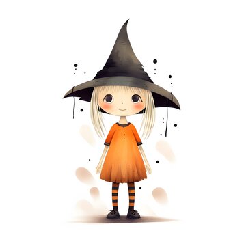 Cute little witch isolated on white background. Generative AI