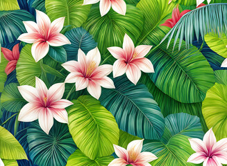 Obraz na płótnie Canvas Tropical watercolour with vintage blooms and texture.
