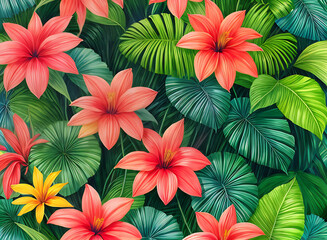 Tropical watercolour with vintage blooms and texture.