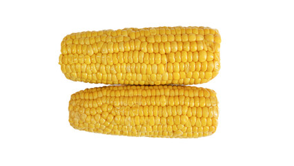 épi de maïs cuit en gros plan, isolé sur un fond blanc