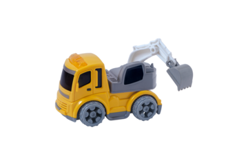 Industrial yellow loader truck toy, plaything for kid learning about construction site work and logistic work